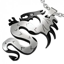 Surgical steel pendant, Chinese dragon in black-silver combination
