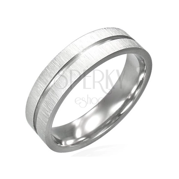 Steel ring with matt sides and shiny central channel