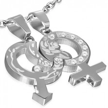 Couple pendants - gender symbols, zircons