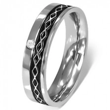 Stainless steel ring - Celtic design, clear zircon
