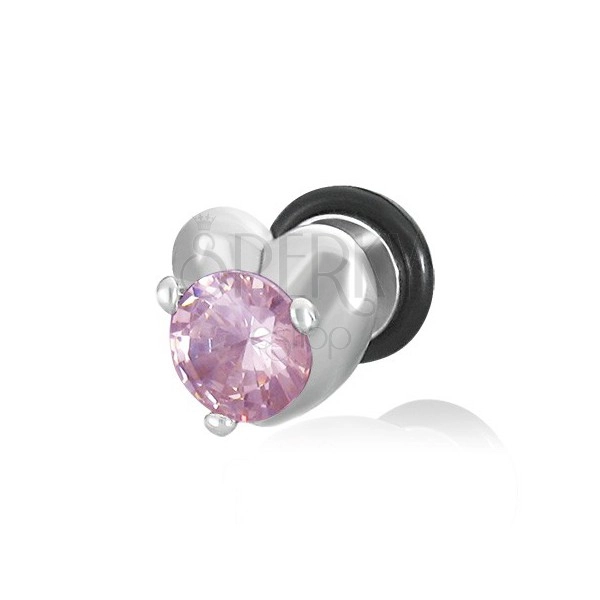 Fake ear plug - heart with pink zircon