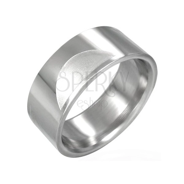 Smooth stainless steel ring with matt half-circles