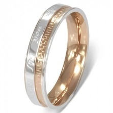 Stainless steel ring - romantic inscription, two-tone
