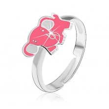 Children's silver 925 ring - pink elephant