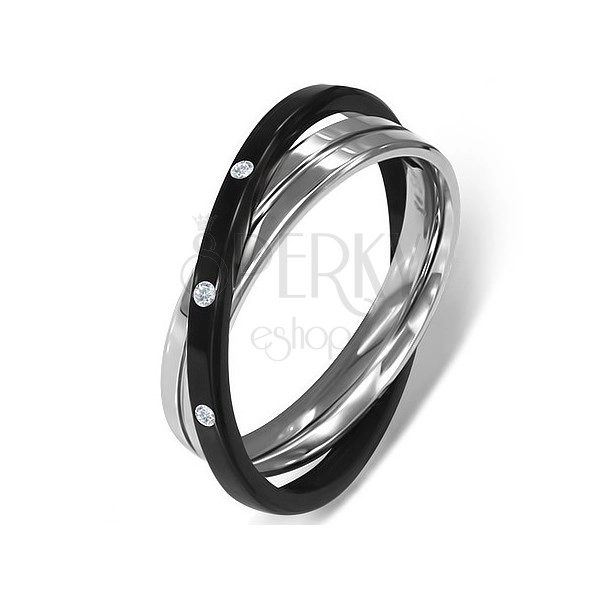 Double steel ring - silver and black colour