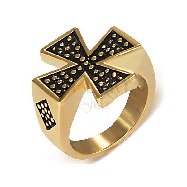 Stainless steel ring in gold colour - Maltese cross