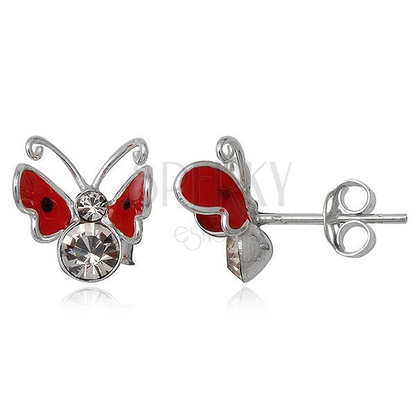 Earrings made of sterling silver 925 - red butterfly