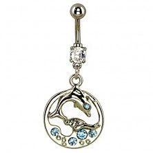 Navel bar - dolphin in waves, blue stones