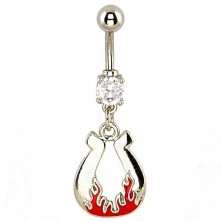Belly button ring - connected horseshoe, red flames
