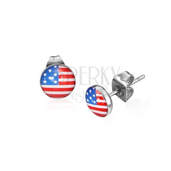 Round stud steel earrings - American flag