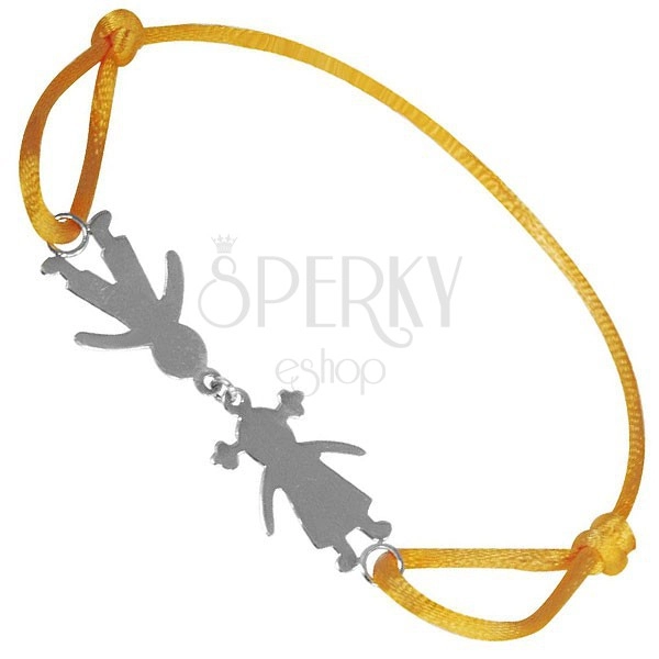 Bracelet made of silver 925 - connected boy and girl on yellow cord