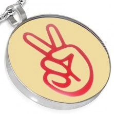 Round stainless steel pendant - Peace logo, hand