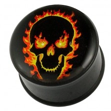 Plug piercing - skull in flames