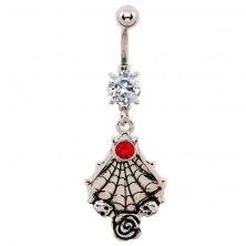 Belly bar - patinated spier's web, skulls, rose and zircons