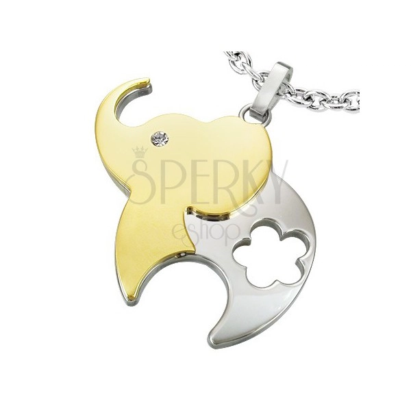 Surgical steel pendant, bicoloured elephant with flower and zircon