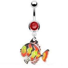 Belly ring - fish, colorful scales, zircon