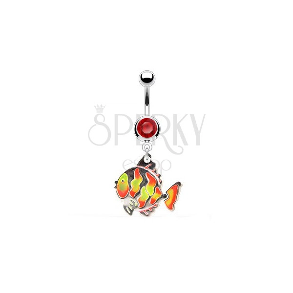 Belly ring - fish, colorful scales, zircon
