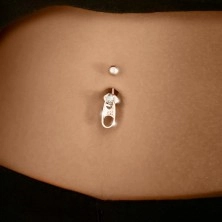 Belly button ring - zipper, three embedded gem stones