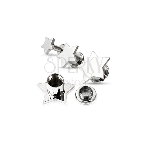 Ear piercing - steel plug, smooth star