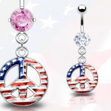 Navel dangle ring - peace symbol, American flag