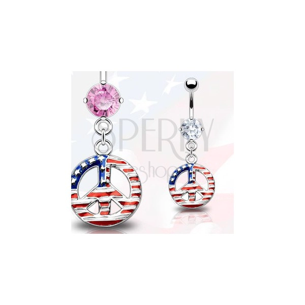 Navel dangle ring - peace symbol, American flag