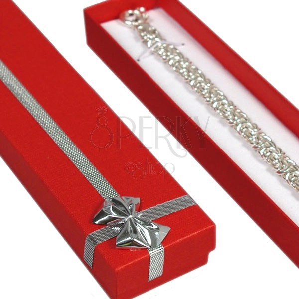 Gift wrapping for chain - red fabric, small bow-knot
