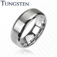 Tungsten ring in silver colour - cut middle strip, shiny edges