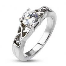 Steel engagement ring - tangled pattern, round zircon