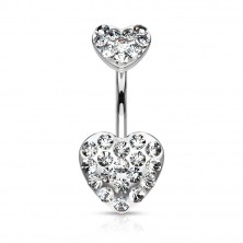 Belly bar - two pave gemmed hearts 