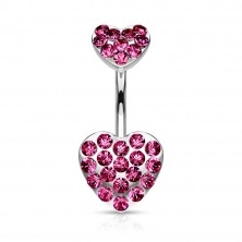 Belly bar - two pave gemmed hearts 