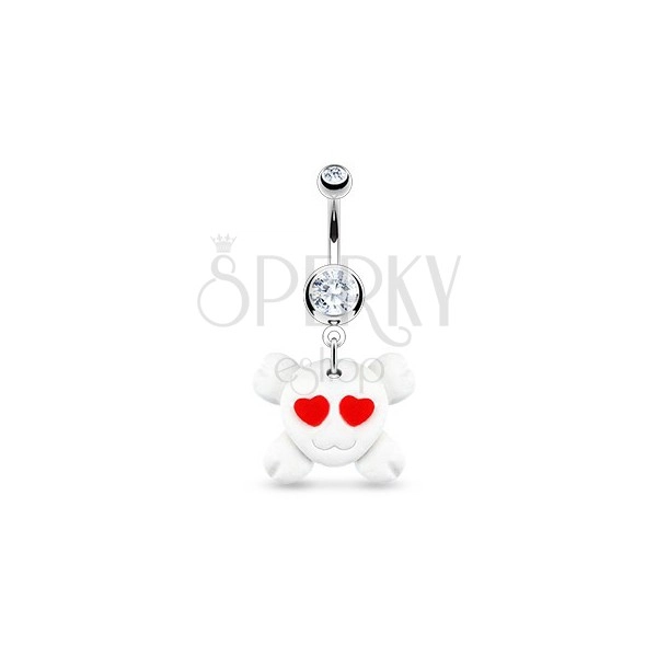 Dungle belly bar - Fimo skull with heart shaped eyes, zircon