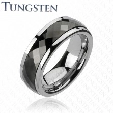 Tungsten ring with rotating central part - black rhombi