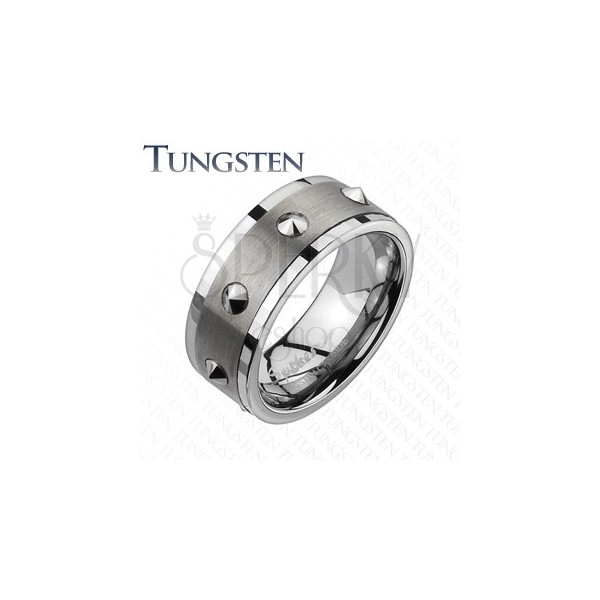 Ring made of tungsten - polished middle part with cones