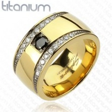 Titanium ring in golden hue with zircon crescents