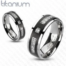 Ring made of titanium with matt black stripe and stones