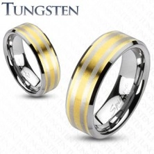 Wolfram ring with two stripes in gold colour