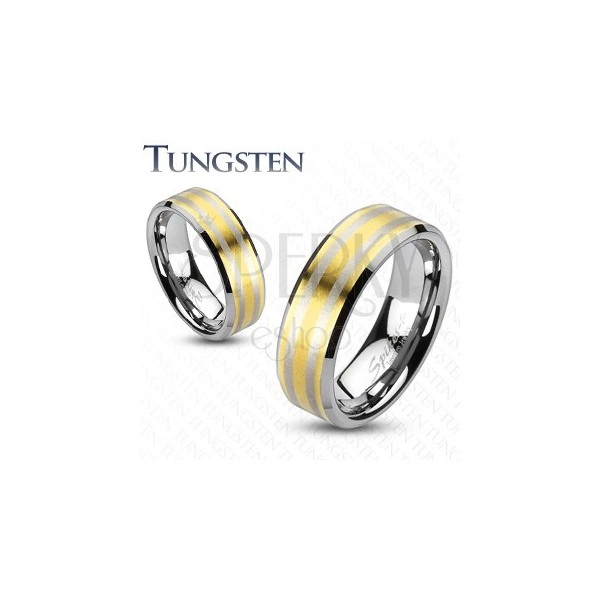 Wolfram ring with two stripes in gold colour
