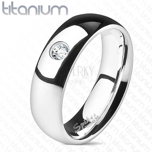 Titanium wedding ring with zircon - smooth, 4 mm