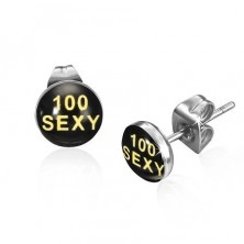 Steel stud earrings with inscription 100 SEXY