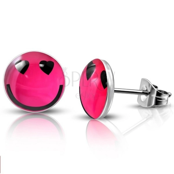 Round steel earrings - smiley in love