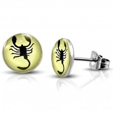 Earrings made of stainless steel – zodiac motif, scorpion, clear glaze