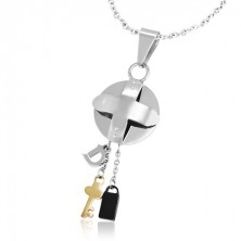 Steel three colour pendant - locket with a cross and small pendants