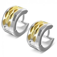 Stainless steel earrings - rhombus cut-out on gold stripe