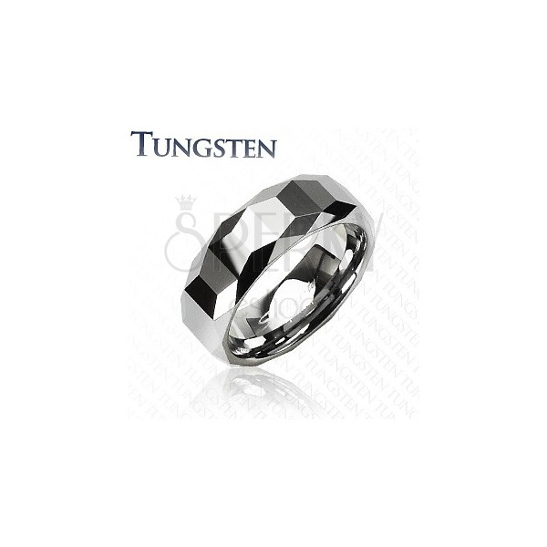 Tungsten ring with high shine and geometric pattern