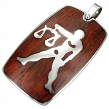 Steel pendant with wooden background - Libra Zodiac sign