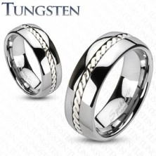 Tungsten ring with silver twisted pattern, 6 mm
