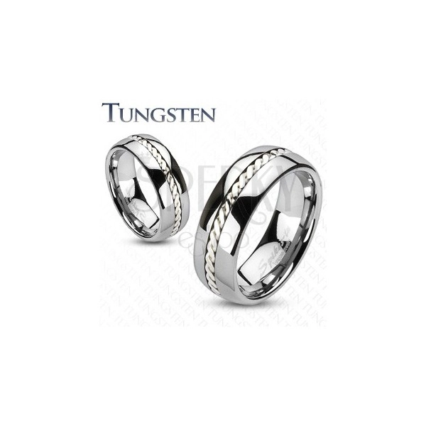 Tungsten ring with silver twisted pattern, 6 mm