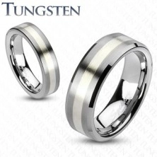 Tungsten ring - matt grey with silver line
