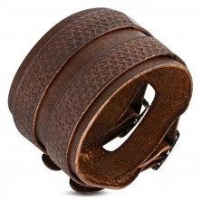 Double leather bracelet with decorated stripes, brown