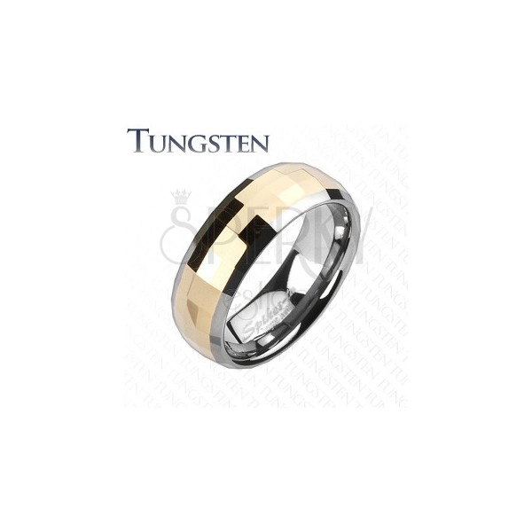 Tungsten ring - golden rectangular slanted facets